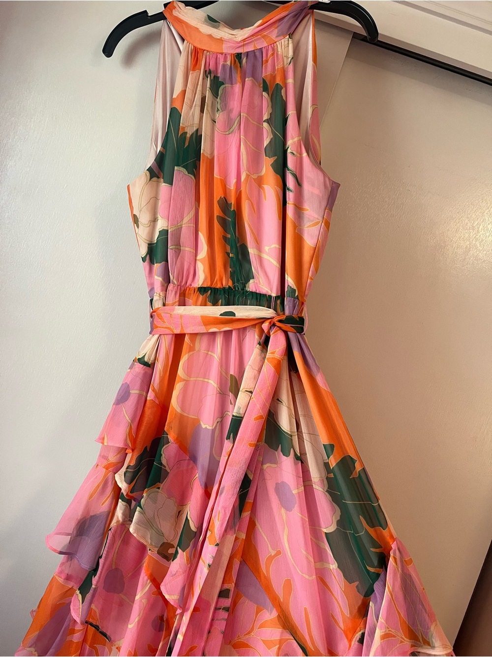 Alex Marie Size 10 Floral Halter Maxi Dress with Tiered Ruffles
